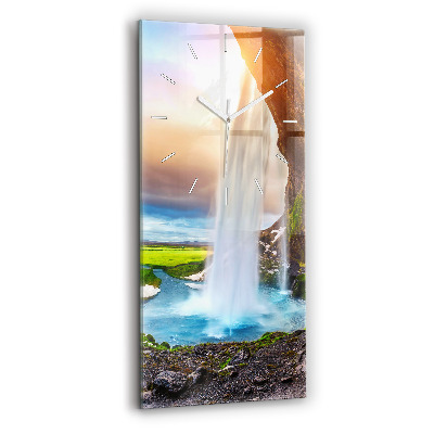 Skleněné hodiny na zed vertikální Vodopád na Islandu