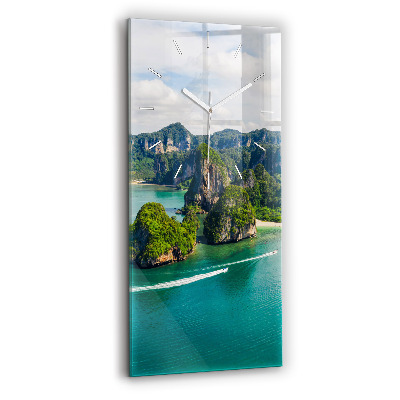 Nástěnné hodiny skleněné vertikální Ostrov v Thajsku