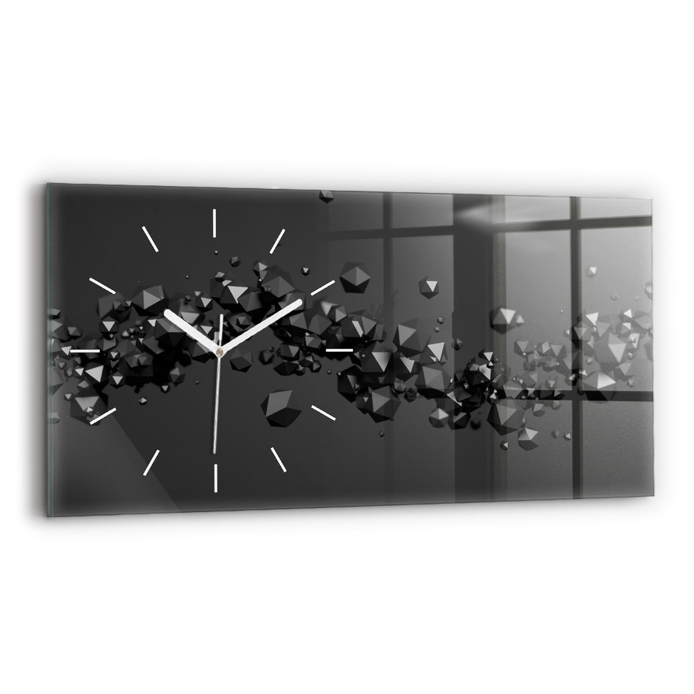 Skleněné hodiny na zed horizontální Černá abstrakce
