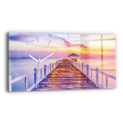 Skleněné hodiny na stěnu horizontální Most v přístavu večer