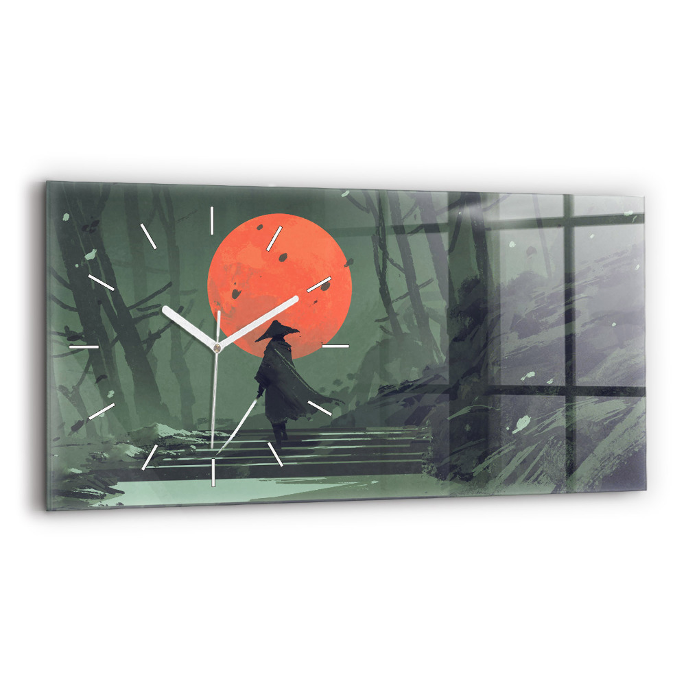 Skleněné hodiny horizontální Samuraj v lese