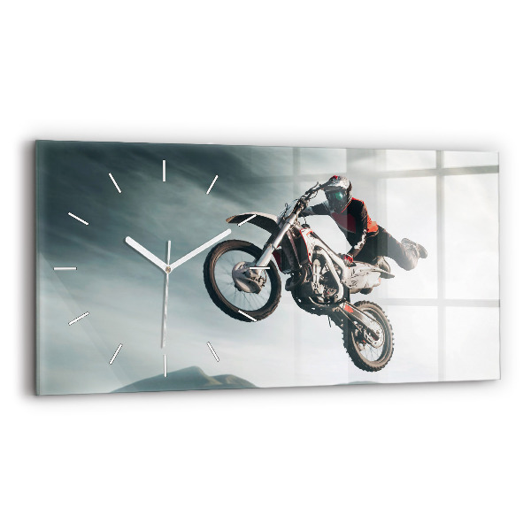 Skleněné hodiny na stěnu horizontální Motorka v adrenalinovém stylu