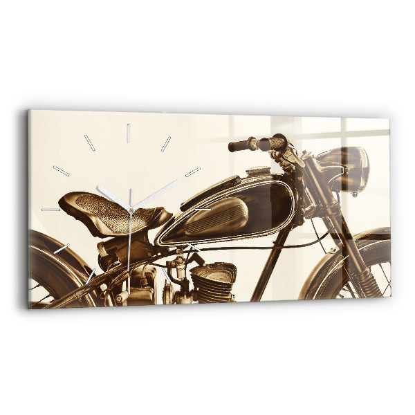 Skleněné hodiny nástěnné horizontální Sépiový motocykl Vintage