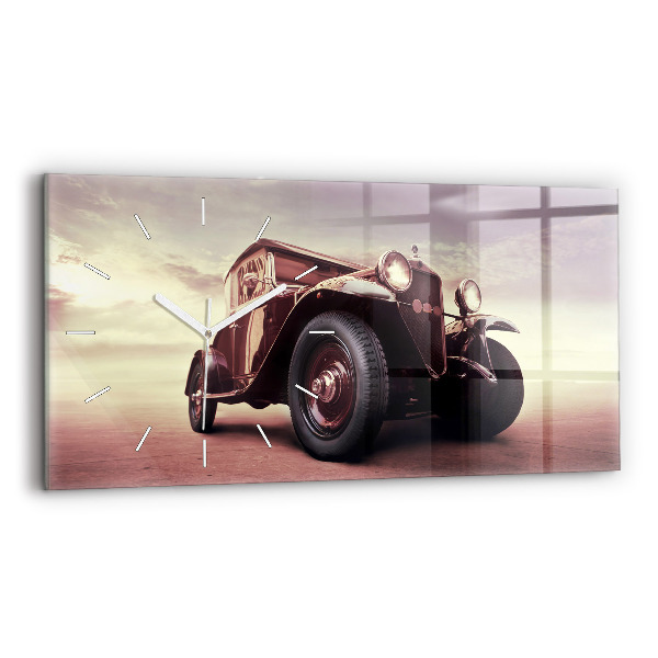 Skleněné hodiny na stěnu horizontální Historické auto