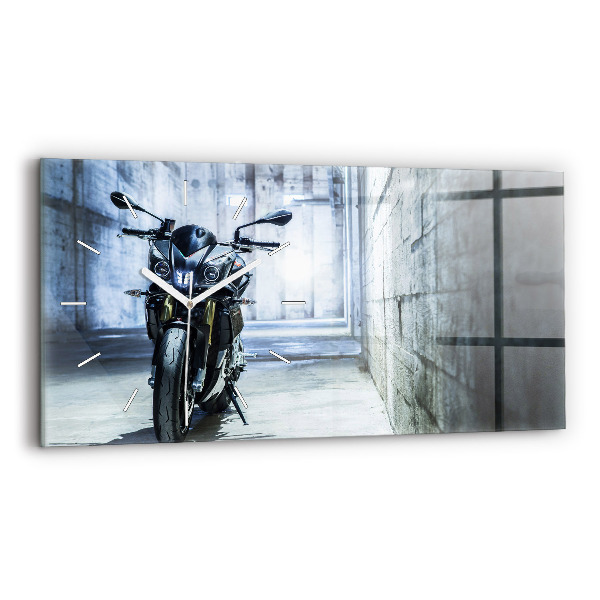 Skleněné hodiny horizontální Motorka v uličce
