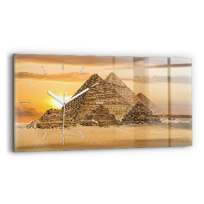 Nástěnné hodiny skleněné horizontální Pyramidy a západ slunce