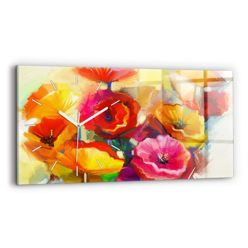 Skleněné nástěnné hodiny horizontální Barevné máky
