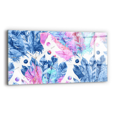 Skleněné hodiny na stěnu horizontální Barevné peří