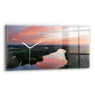 Nástěnné hodiny skleněné horizontální Pohled na jezero z ptačí perspektivy