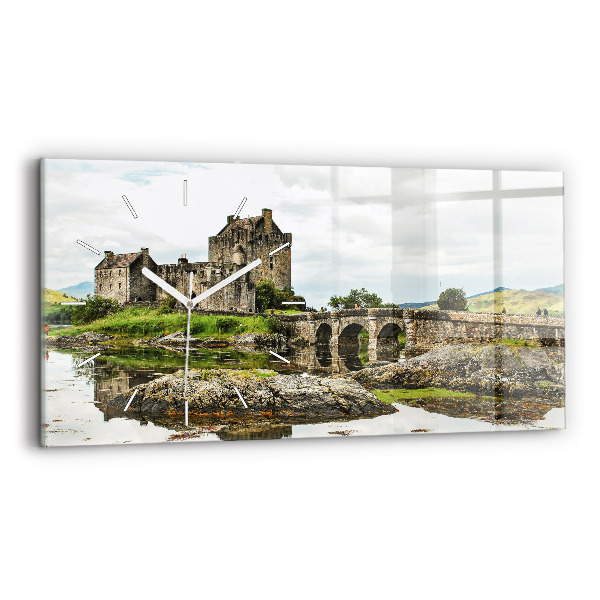 Skleněné hodiny na stěnu horizontální Hrad Eilean Donan Skotsko