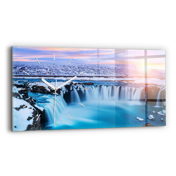 Skleněné nástěnné hodiny horizontální Vodopád Godafoss Island