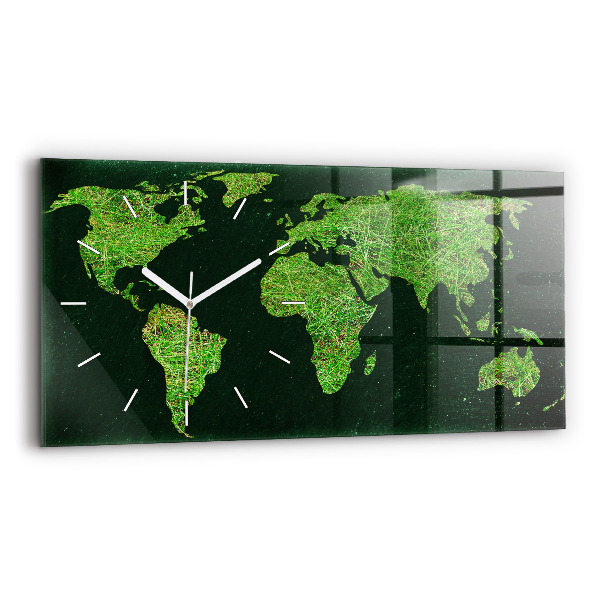 Hodiny na skle horizontální Travnatá mapa světa