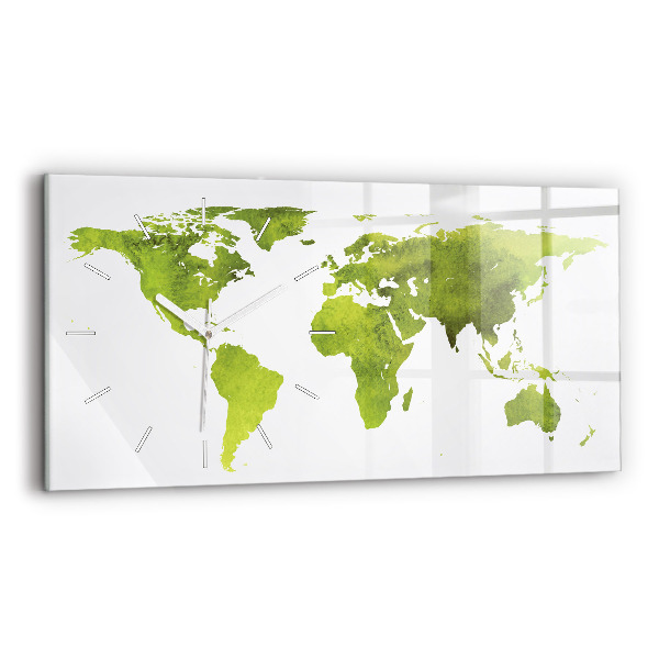Skleněné hodiny na stěnu horizontální Akvarelová mapa světa
