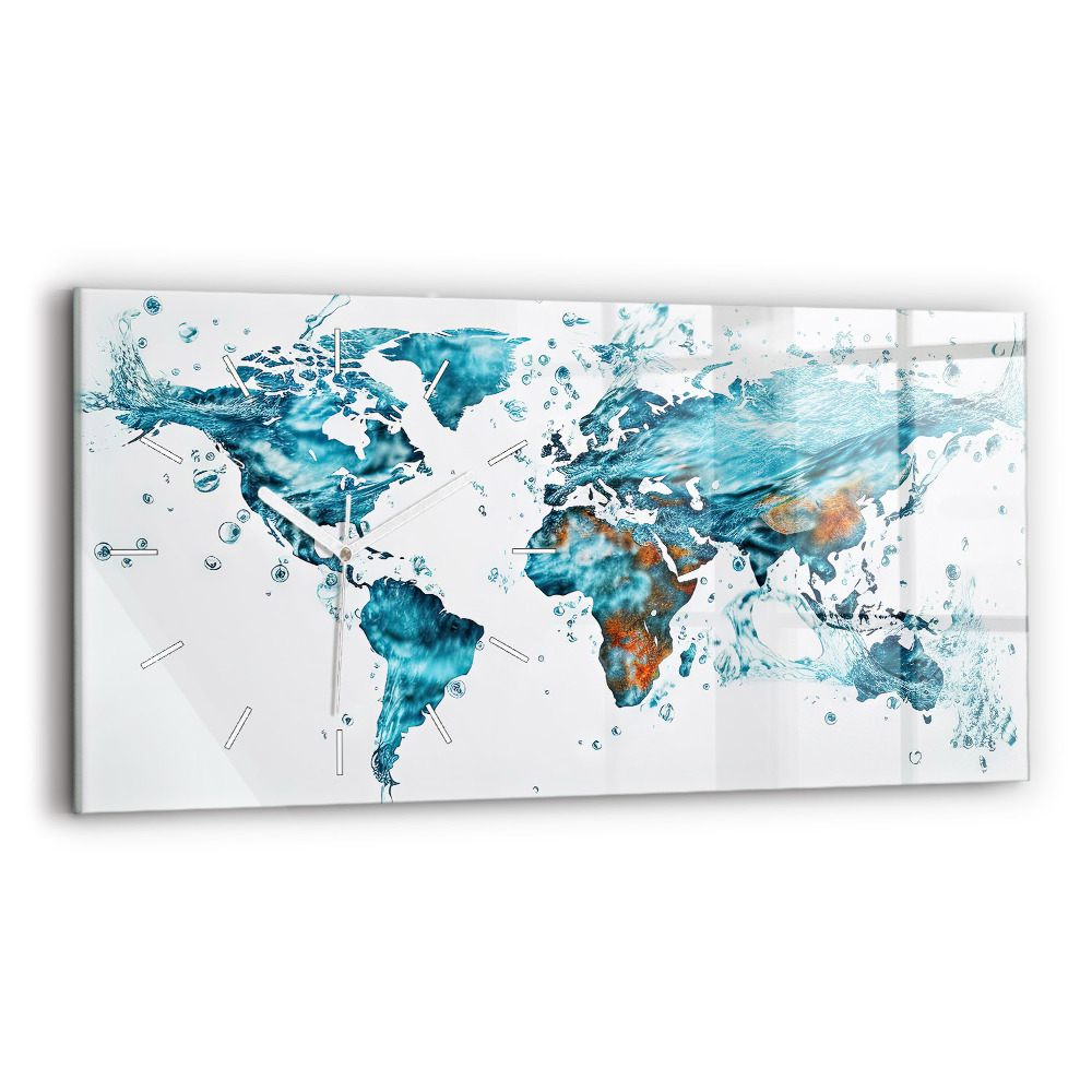 Skleněné hodiny horizontální Akvarelová mapa světa