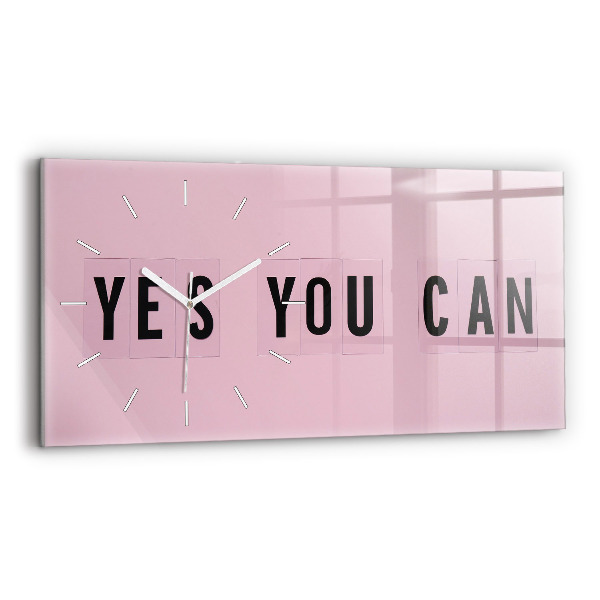 Skleněné hodiny nástěnné horizontální Yes You Can