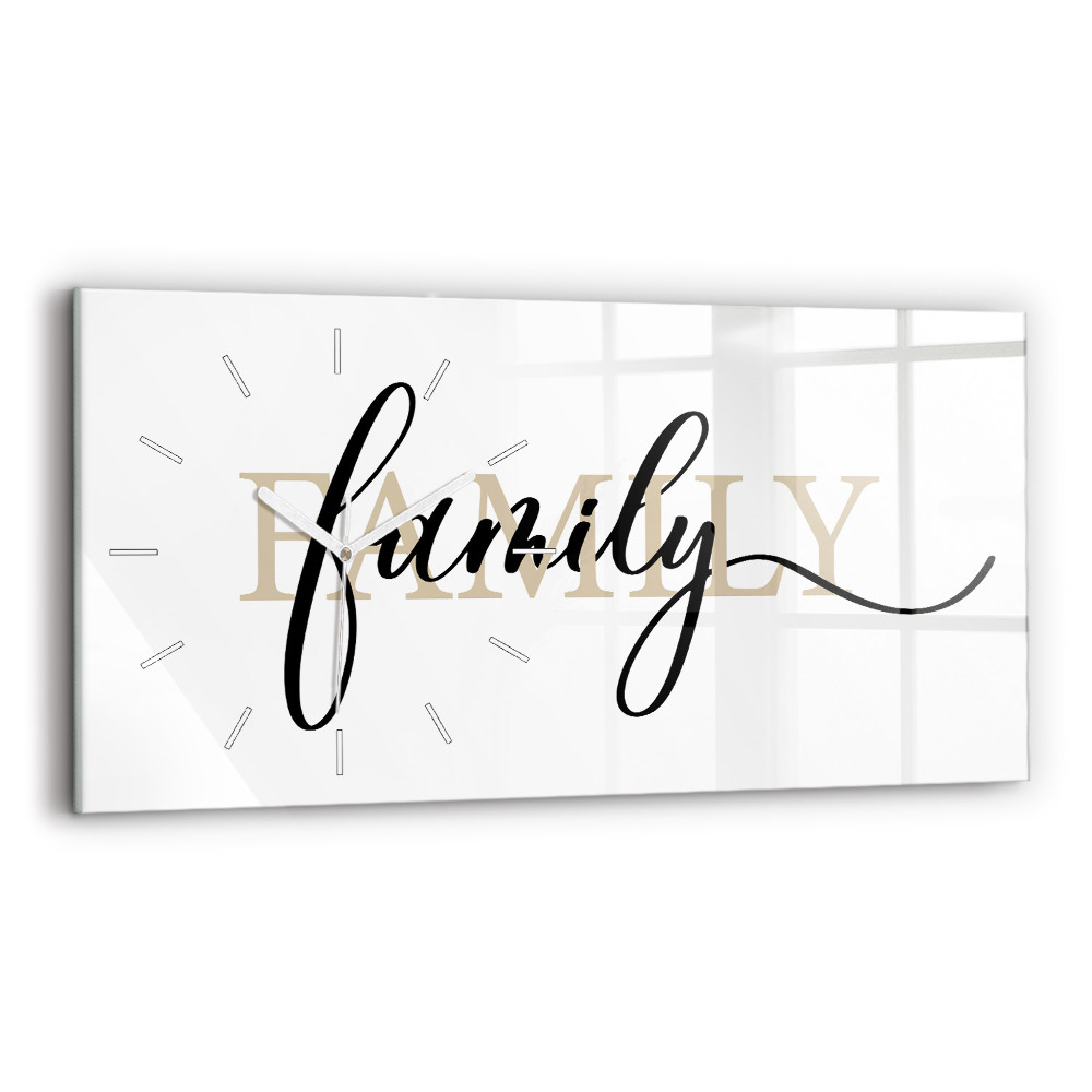 Skleněné hodiny nástěnné horizontální Rodinný nápis