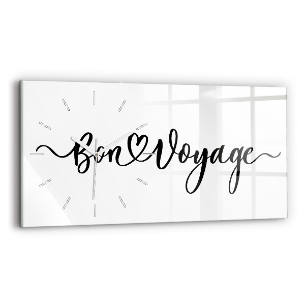 Hodiny na skle horizontální Nápis Bon voyage