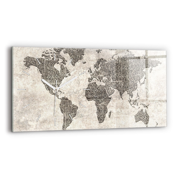 Skleněné hodiny na stěnu horizontální Noviny s mapou světa