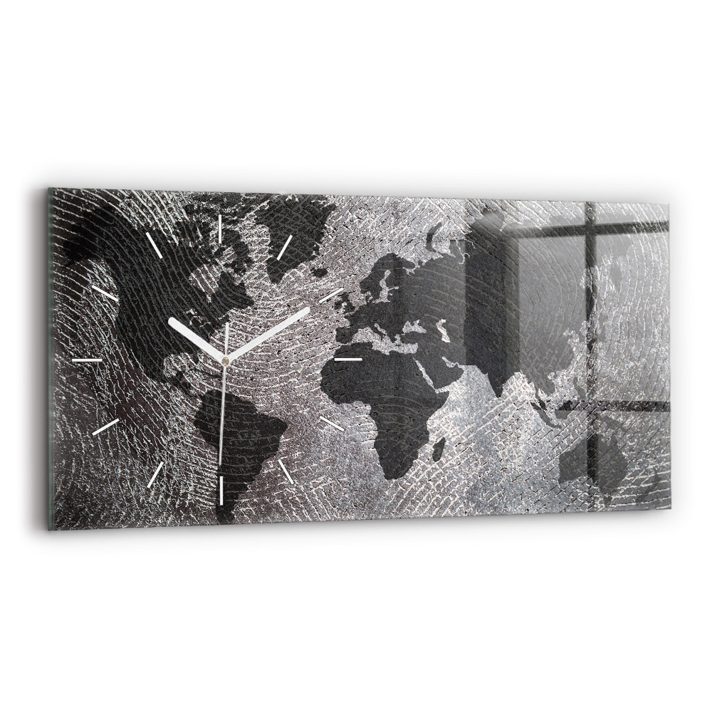 Hodiny na skle horizontální Betonová mapa světa