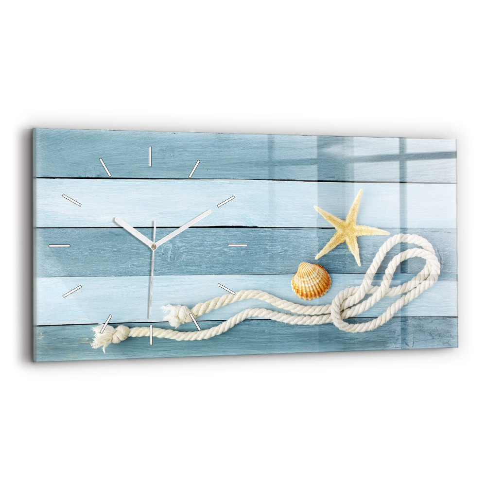 Skleněné hodiny na zed horizontální Pruhy prken a mušle