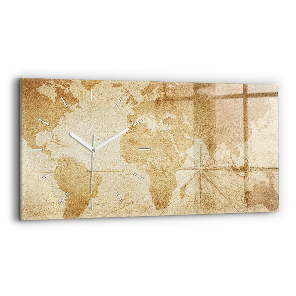 Hodiny na skle horizontální Vintage mapa světa