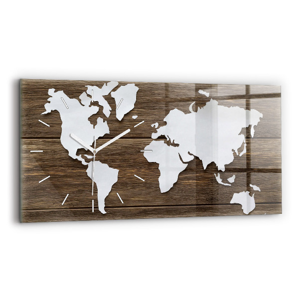 Skleněné nástěnné hodiny horizontální Mapa světa na deskách