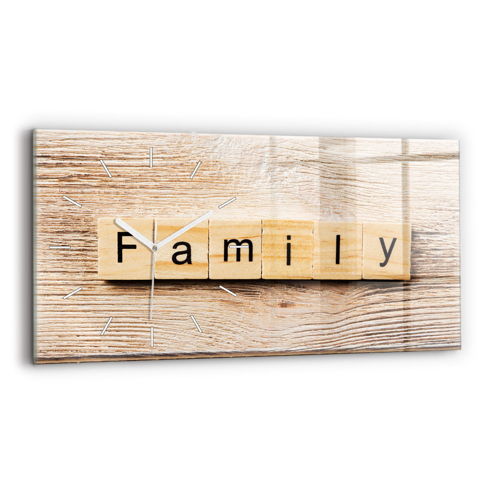 Skleněné hodiny na stěnu horizontální Rodinný nápis