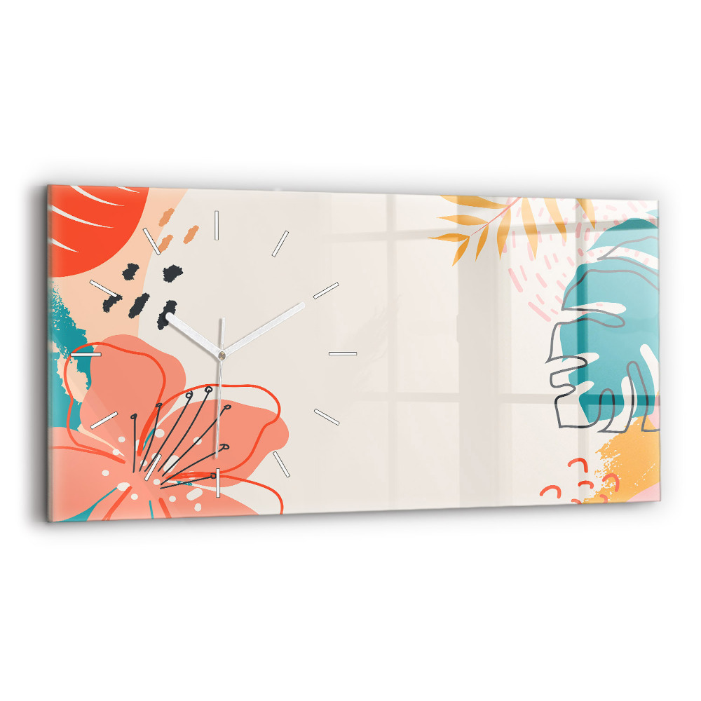 Skleněné hodiny na zed horizontální Havajské rostliny