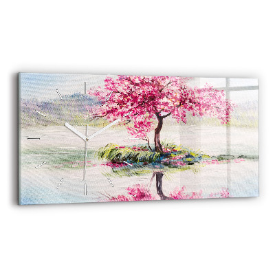 Skleněné hodiny na zed horizontální Mozaika stromu