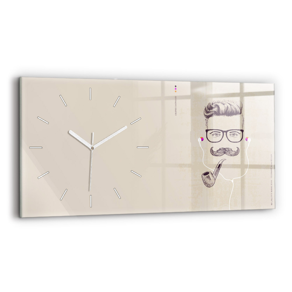 Skleněné hodiny na stěnu horizontální Muž s dýmkou