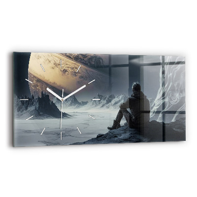 Skleněné hodiny nástěnné horizontální Muž Planeta vesmíru