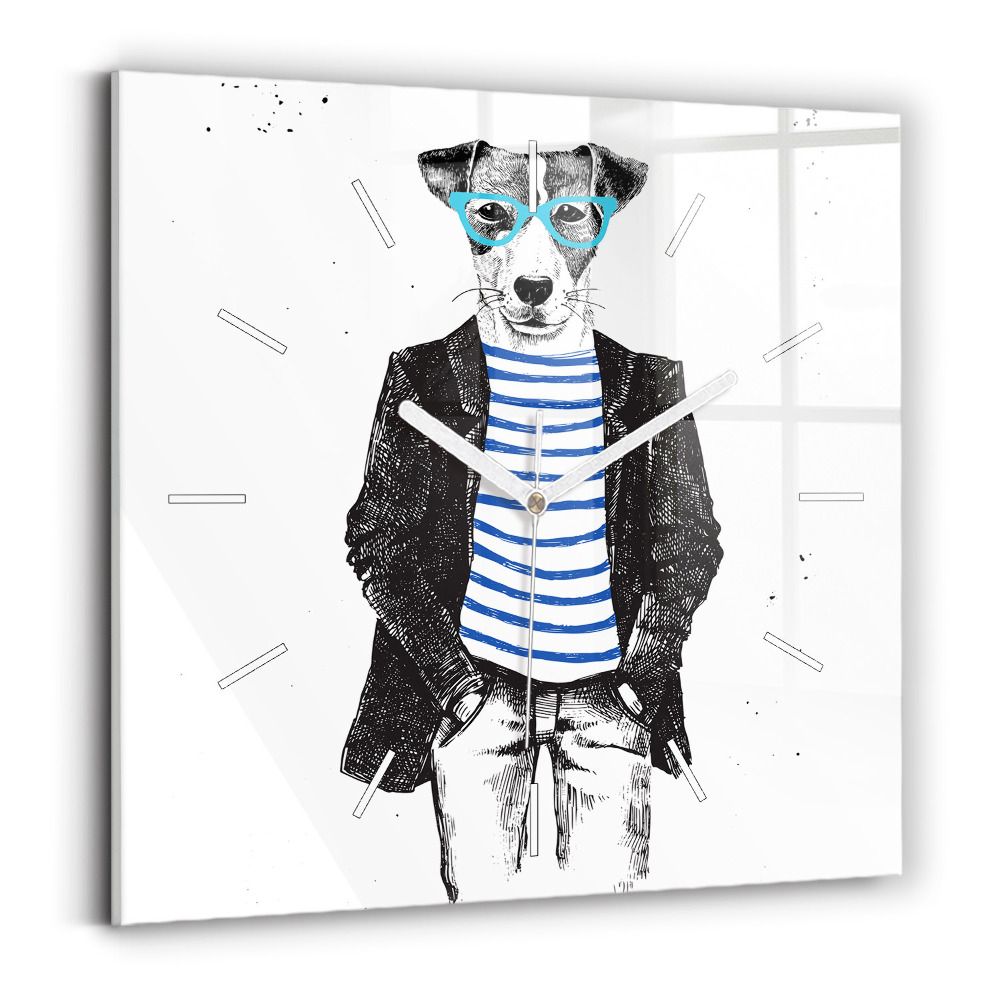 Skleněné nástěnné hodiny Pes v lidském těle