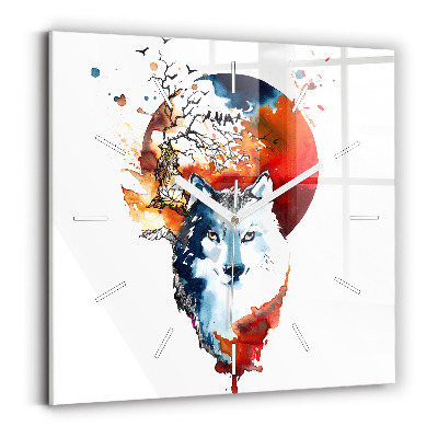 Skleněné nástěnné hodiny Vlk a plnost