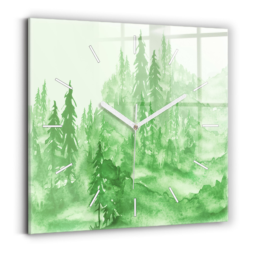 Skleněné hodiny na stěnu Obraz zeleného lesa