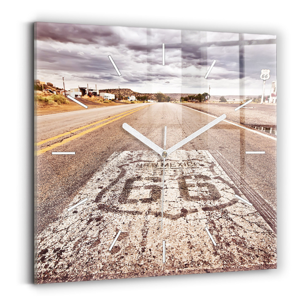 Skleněné nástěnné hodiny Silnice Route 66 USA