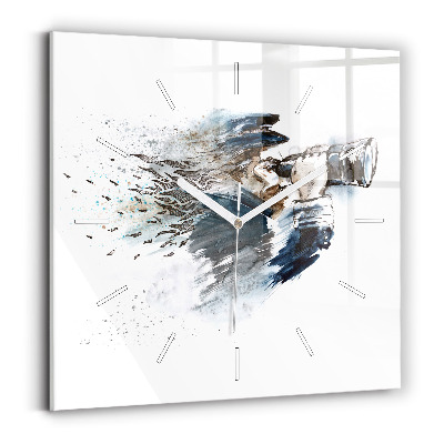 Skleněné hodiny na stěnu Kapitán s dalekohledem