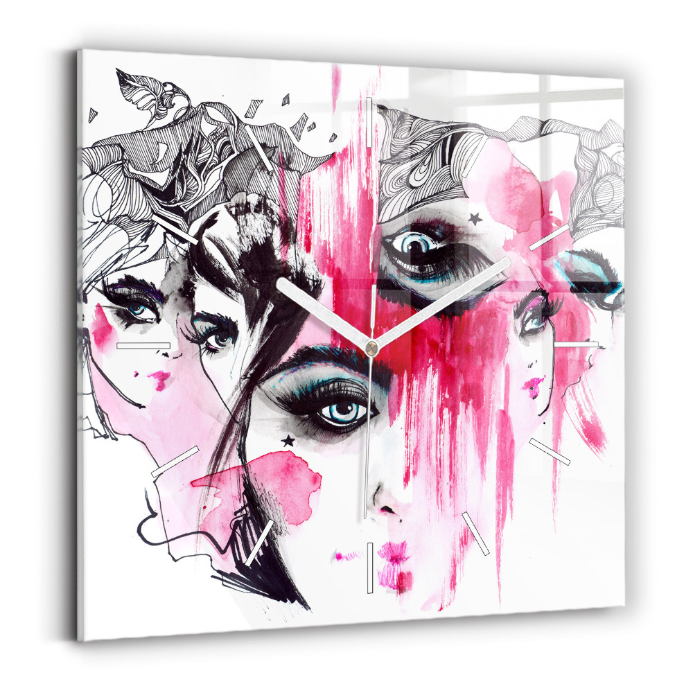 Skleněné hodiny na stěnu Abstrakce mnoha tváří