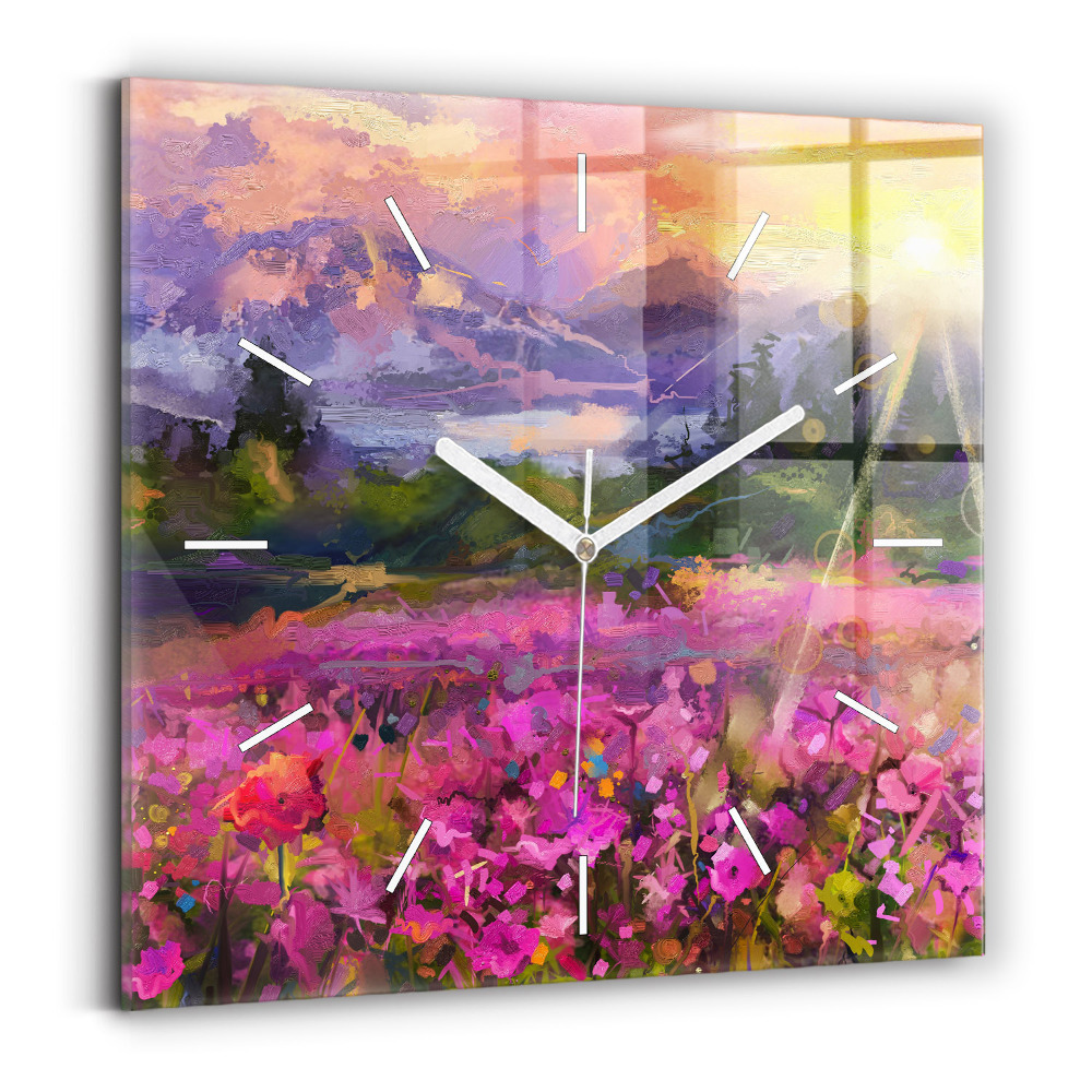Skleněné hodiny na stěnu Krajina přírody a květin