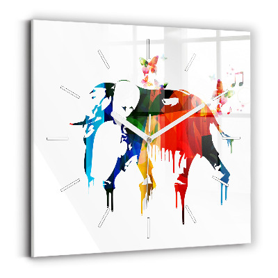 Skleněné hodiny na stěnu Barevný malovaný slon