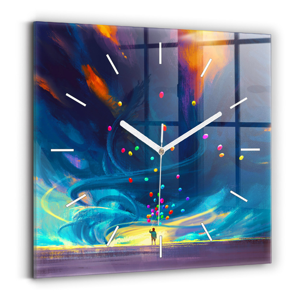 Skleněné hodiny na stěnu Dítě a balónky