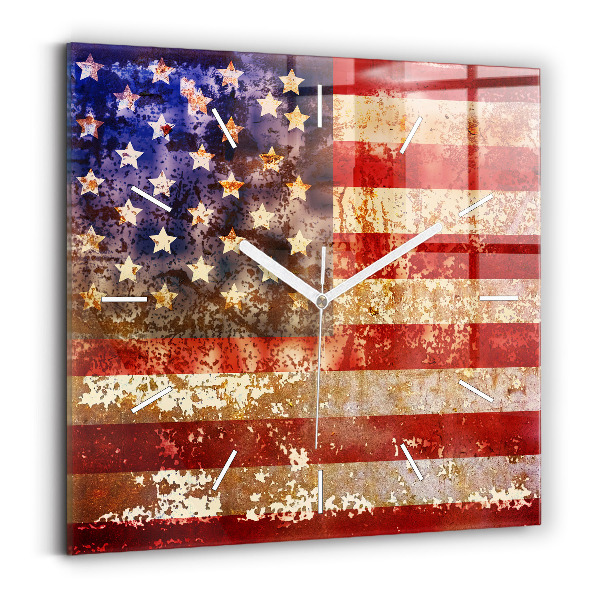 Skleněné nástěnné hodiny Vlajka USA ve vintage stylu