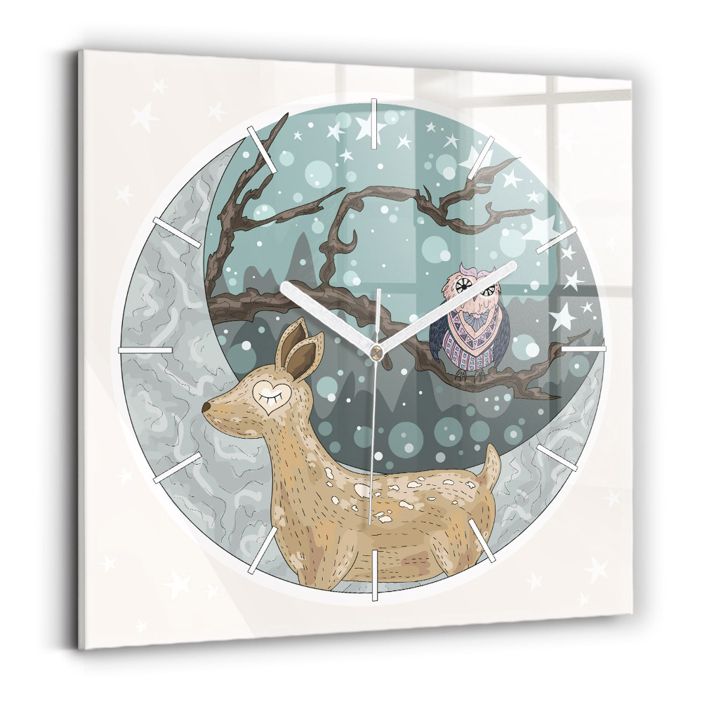 Skleněné hodiny na stěnu Noční zvířata a měsíc