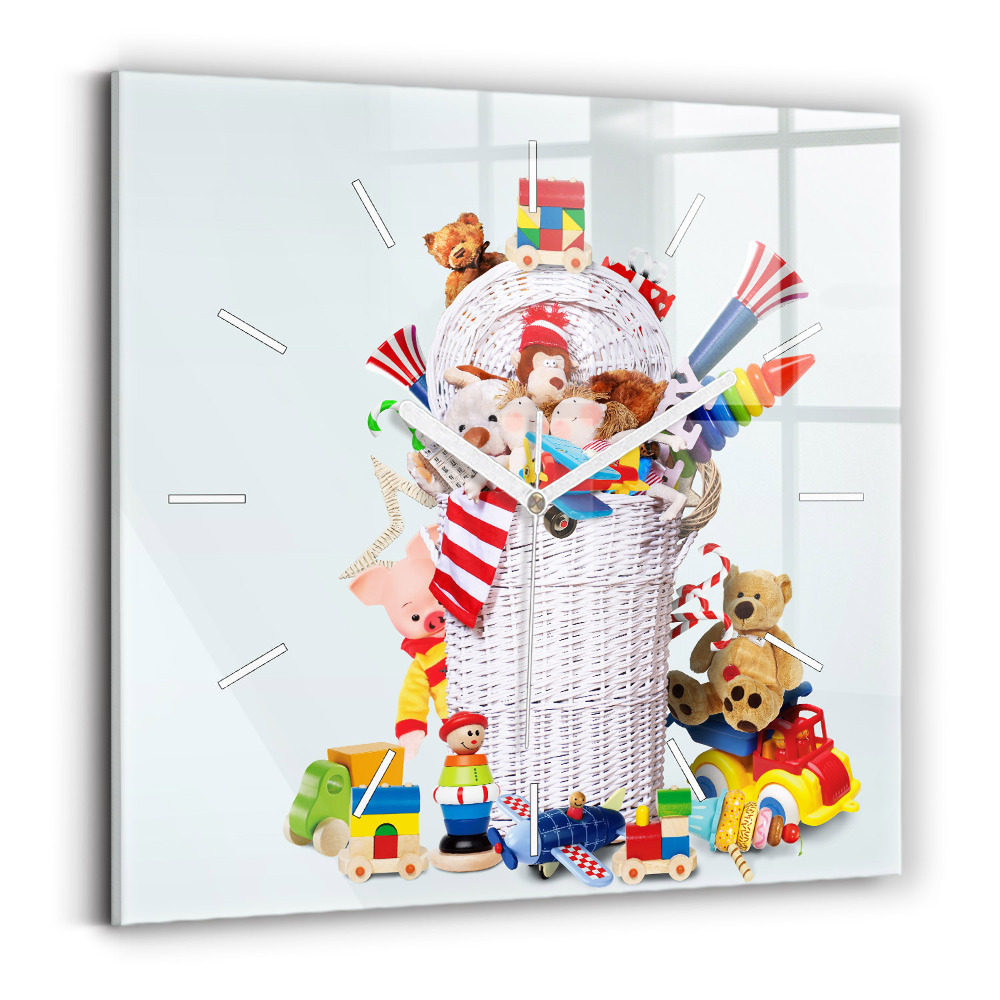 Skleněné hodiny na stěnu Proutěný koš s hračkami