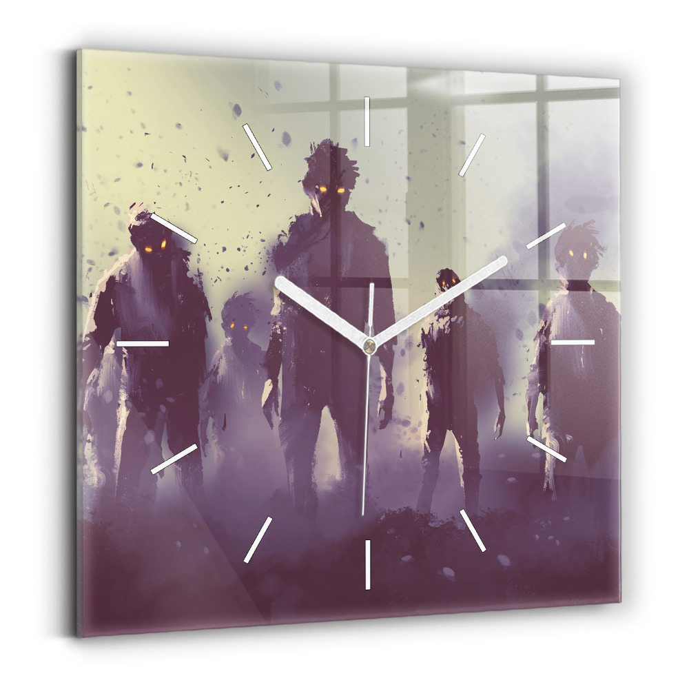 Skleněné nástěnné hodiny Zombie v noci - halloween