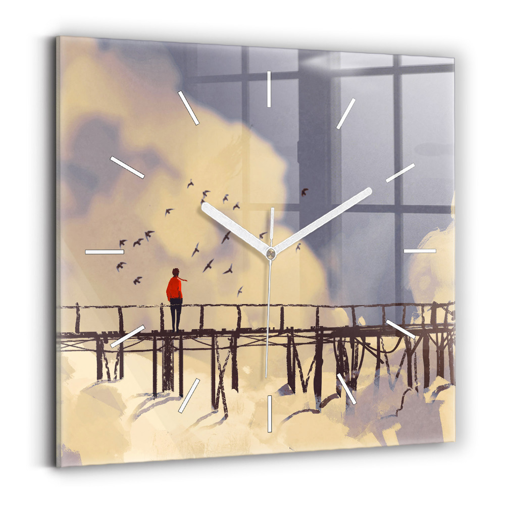 Skleněné hodiny Muž na starém mostě