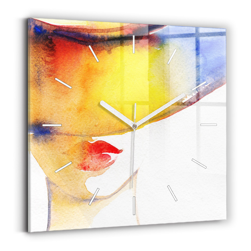 Skleněné hodiny na stěnu Žena v klobouku