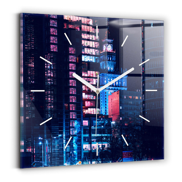 Skleněné nástěnné hodiny Noční Varšava