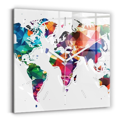 Skleněné hodiny na stěnu Trojúhelníky na mapě světa