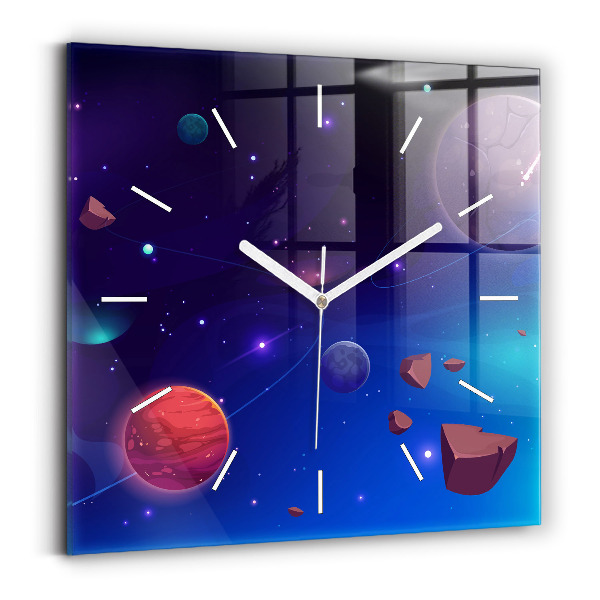 Skleněné nástěnné hodiny Galaxie planet