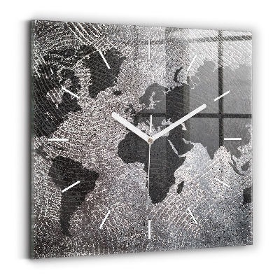 Skleněné nástěnné hodiny Betonová mapa světa